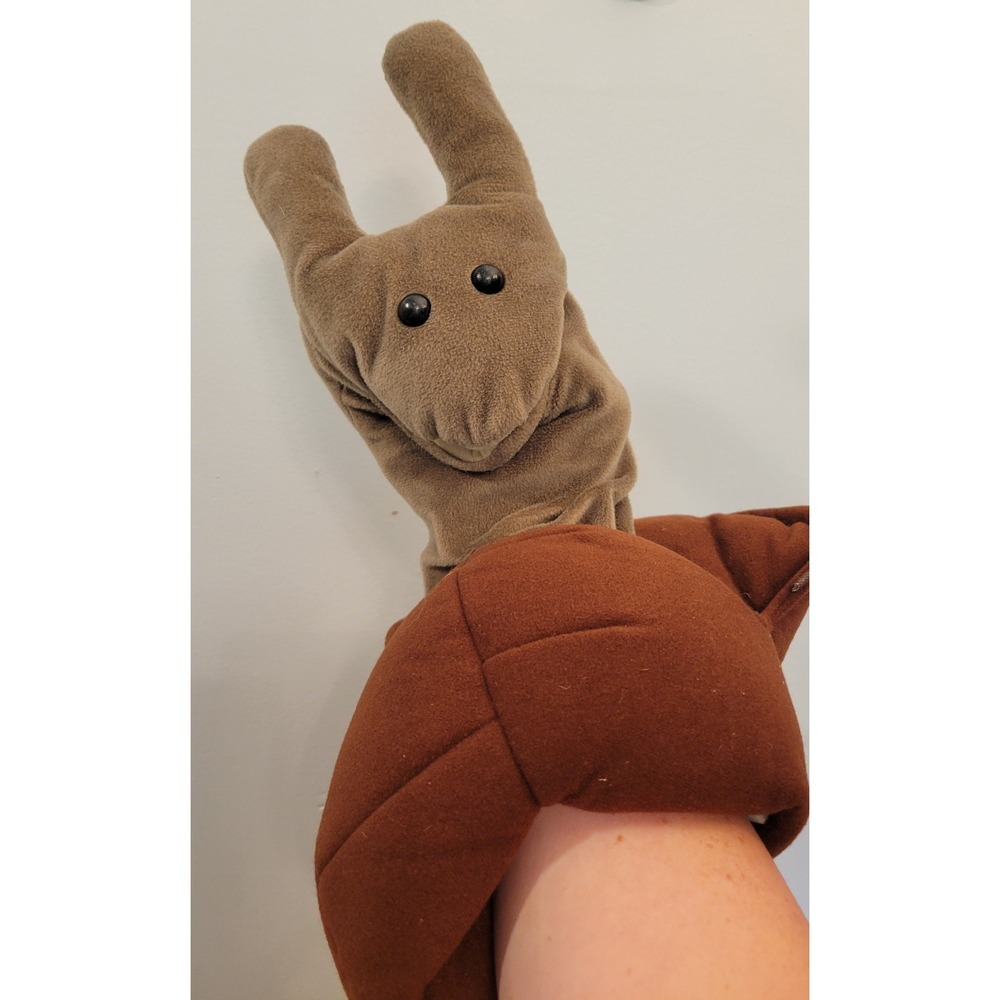 Folkmanis Retractable Snail Hand Puppet 2028 Brown Plush Movable Mouth Shell Toy